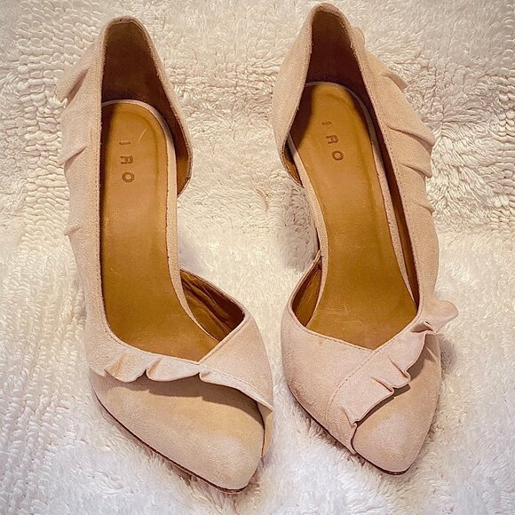 Beige Suede Ruffled Pump Heel - Picture 4 of 10